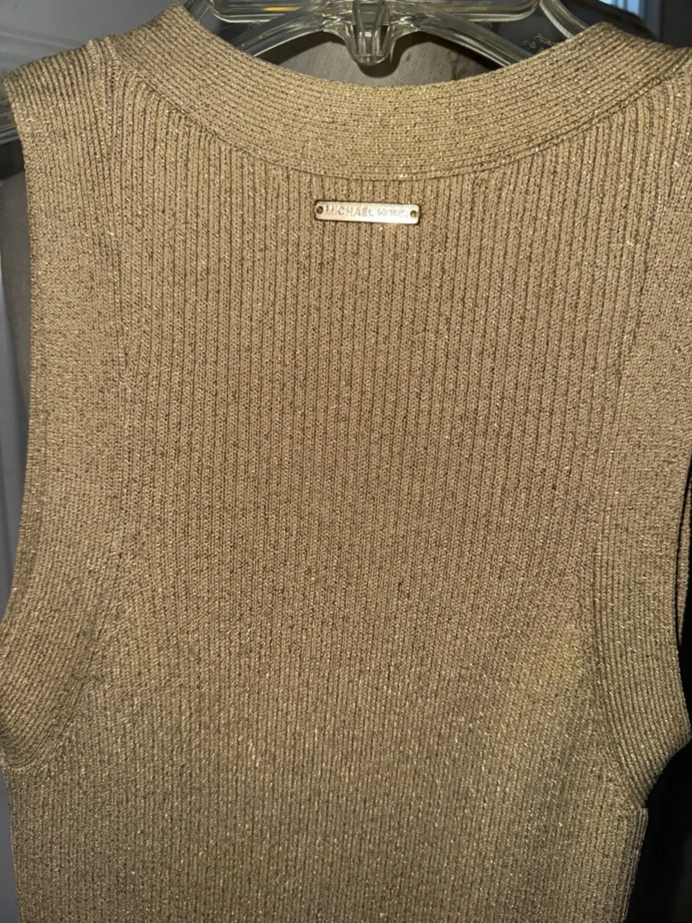 Michael Kors Ribbed V-Neck Sleeveless Midi Dress in Beige - Picture 5 of 7